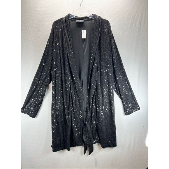 NWT Black Sequin Duster Cardigan Lane Bryant Plus Sz 20 Holiday Club Goth Glam - Picture 12 of 13